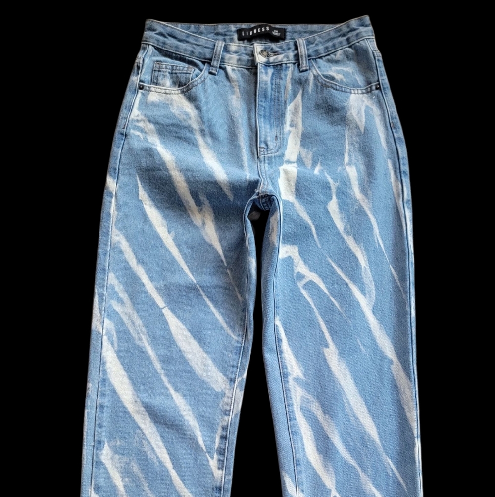 Lioness‎ Tie-Dye Split Hem High Rise Straight Leg Jeans Size 2 Tall 100% Cotton